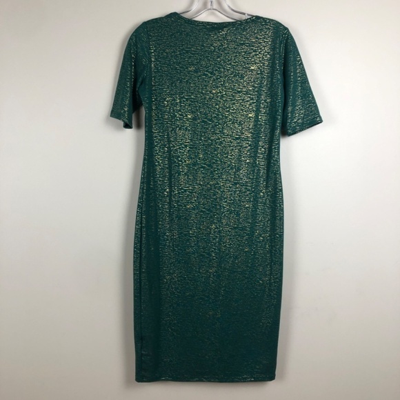Lularoe Julia green with gold metallic body con dress - Picture 3 of 6